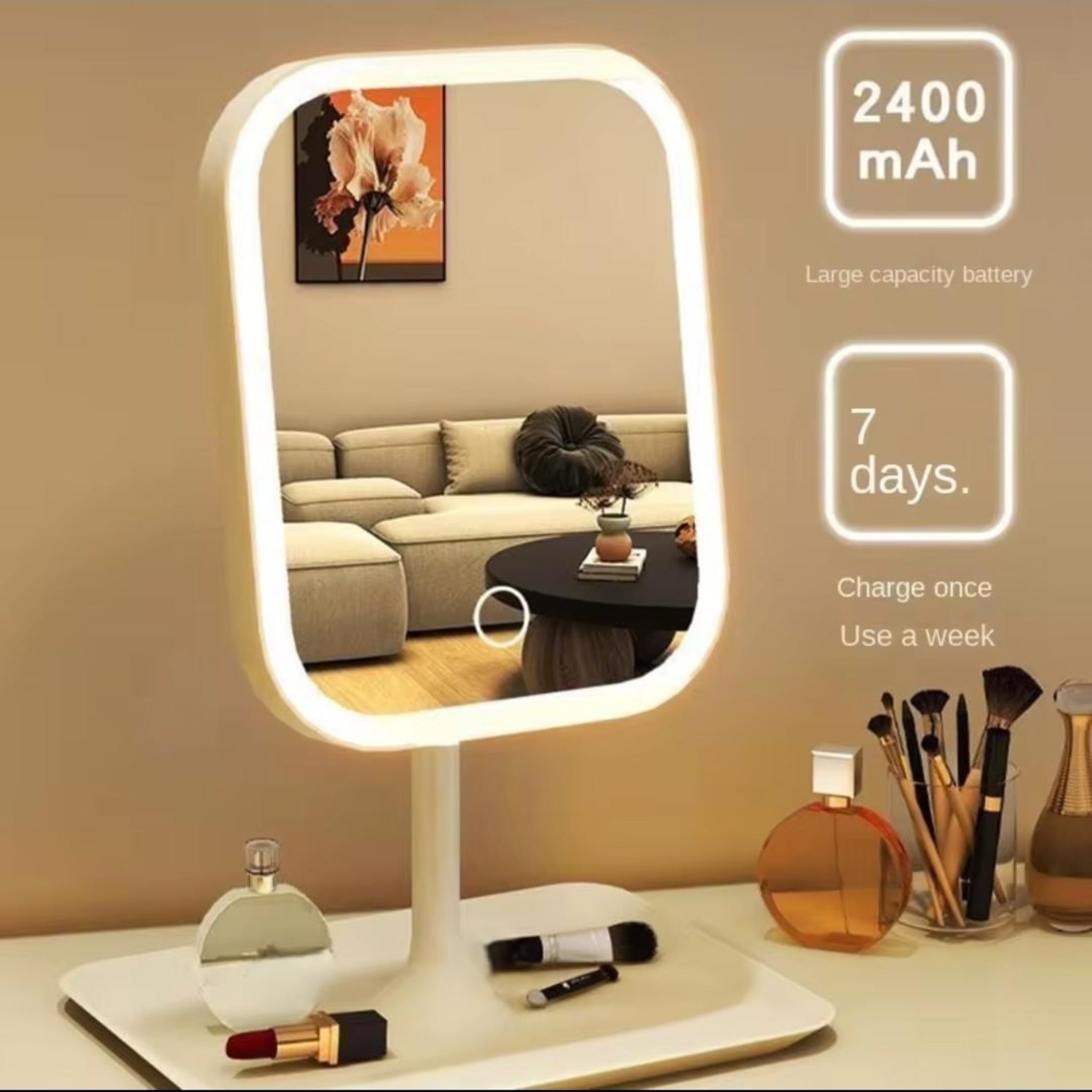 Modern Vanity Touch 3 Colours Light LED Makeup Mirror with Storage Tray