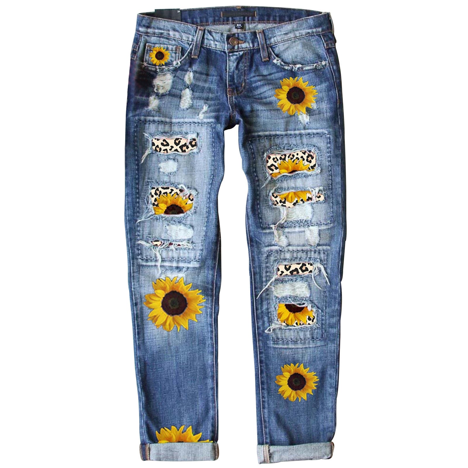 Fashion Fitted Printed Denim Pants for Women