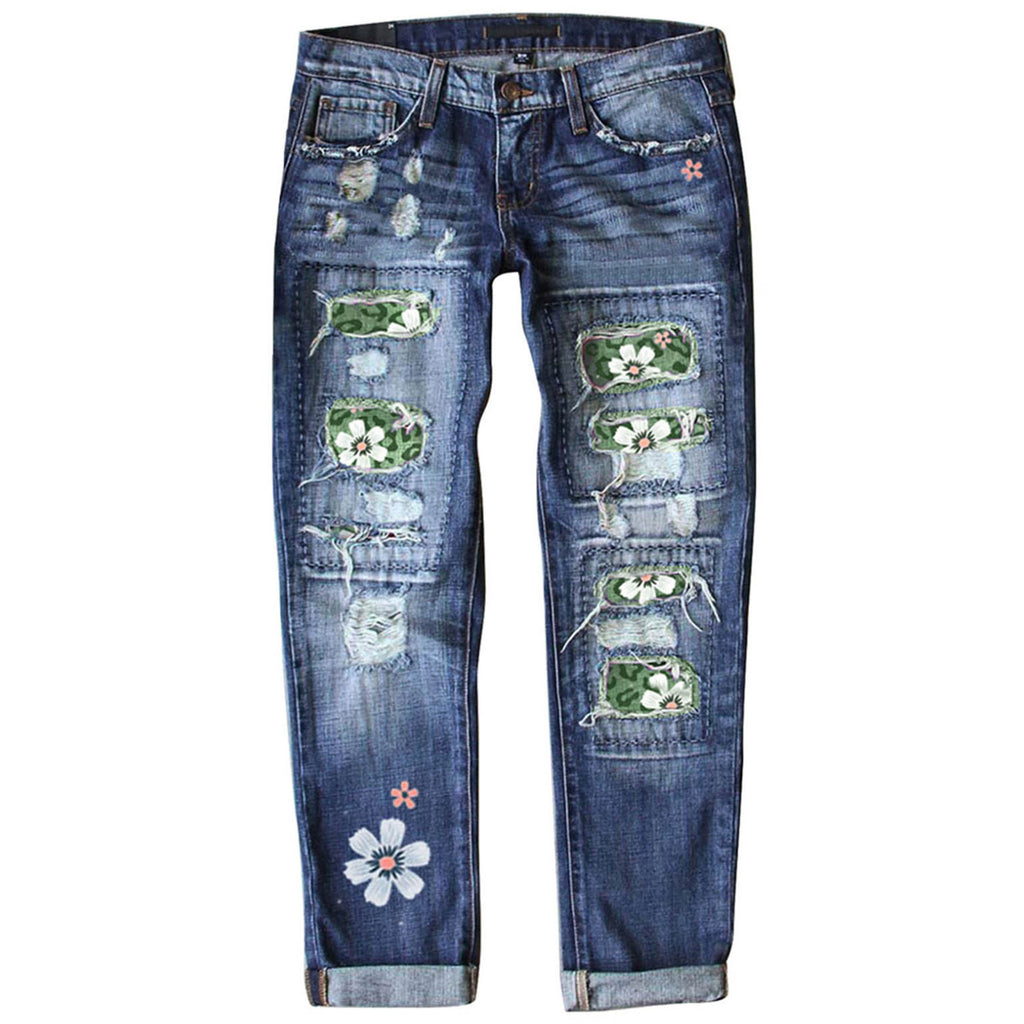 Fashion Fitted Printed Denim Pants for Women