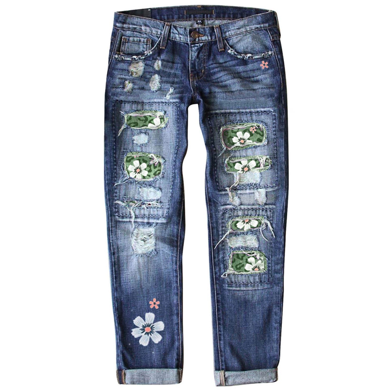 Fashion Fitted Printed Denim Pants for Women