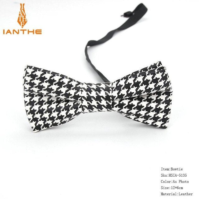 Men's PU Leather Plaid Bowtie Fashion Men Wedding Bow Ties Flower Panda Fashion Casual Bowties for Men Accessories