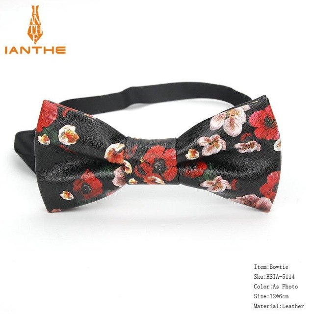 Men's PU Leather Plaid Bowtie Fashion Men Wedding Bow Ties Flower Panda Fashion Casual Bowties for Men Accessories