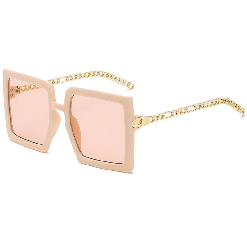 Fashion Big Frame Square Men And Women Trend Street Shooting Metal Chain Net Red With The Same Hollow Sunglasses