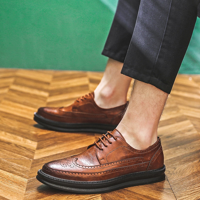 Oxford Shoes Fashion Brogue Men Leather Formal Dress Shoes Man Comfortable Office Party Footwear