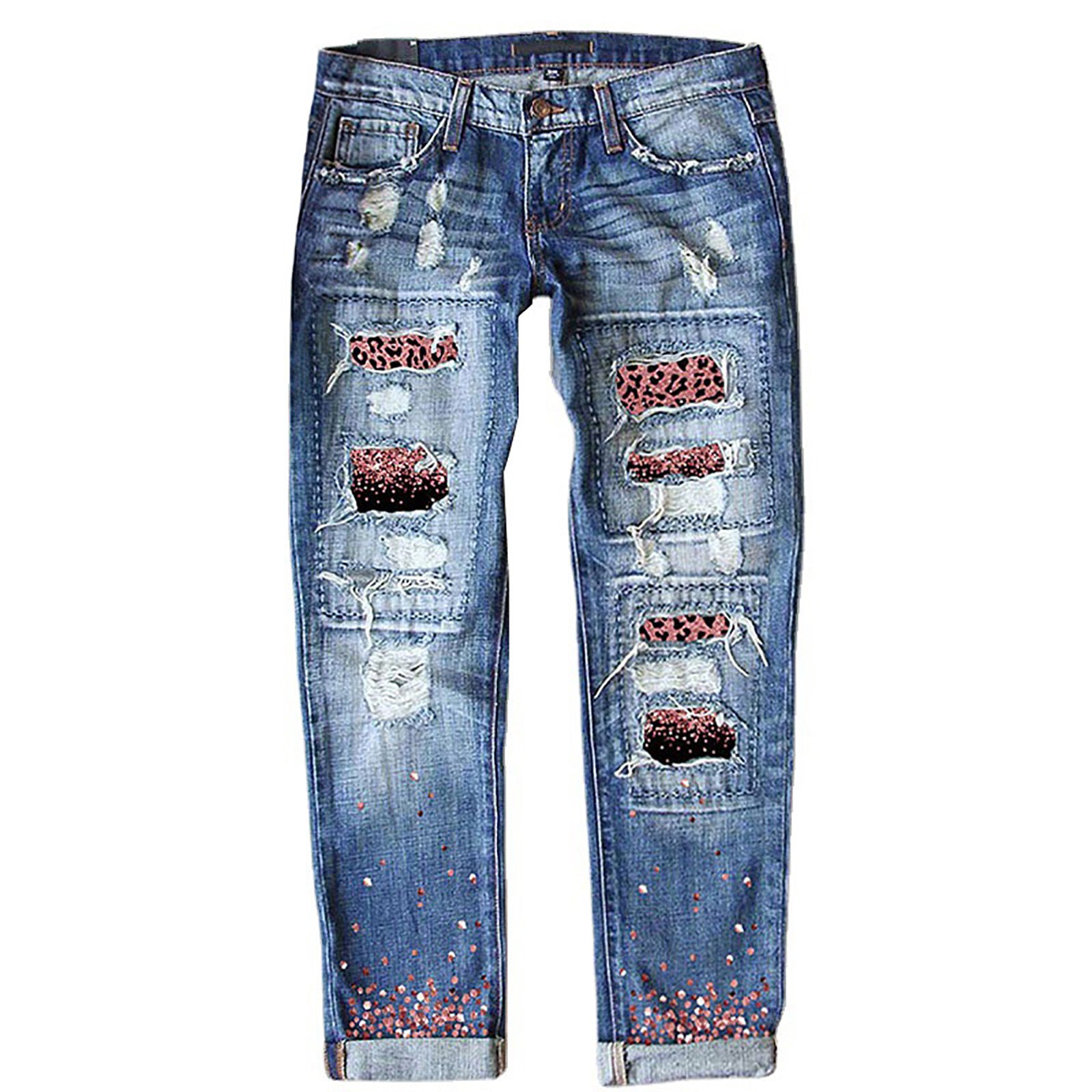 Fashion Fitted Printed Denim Pants for Women