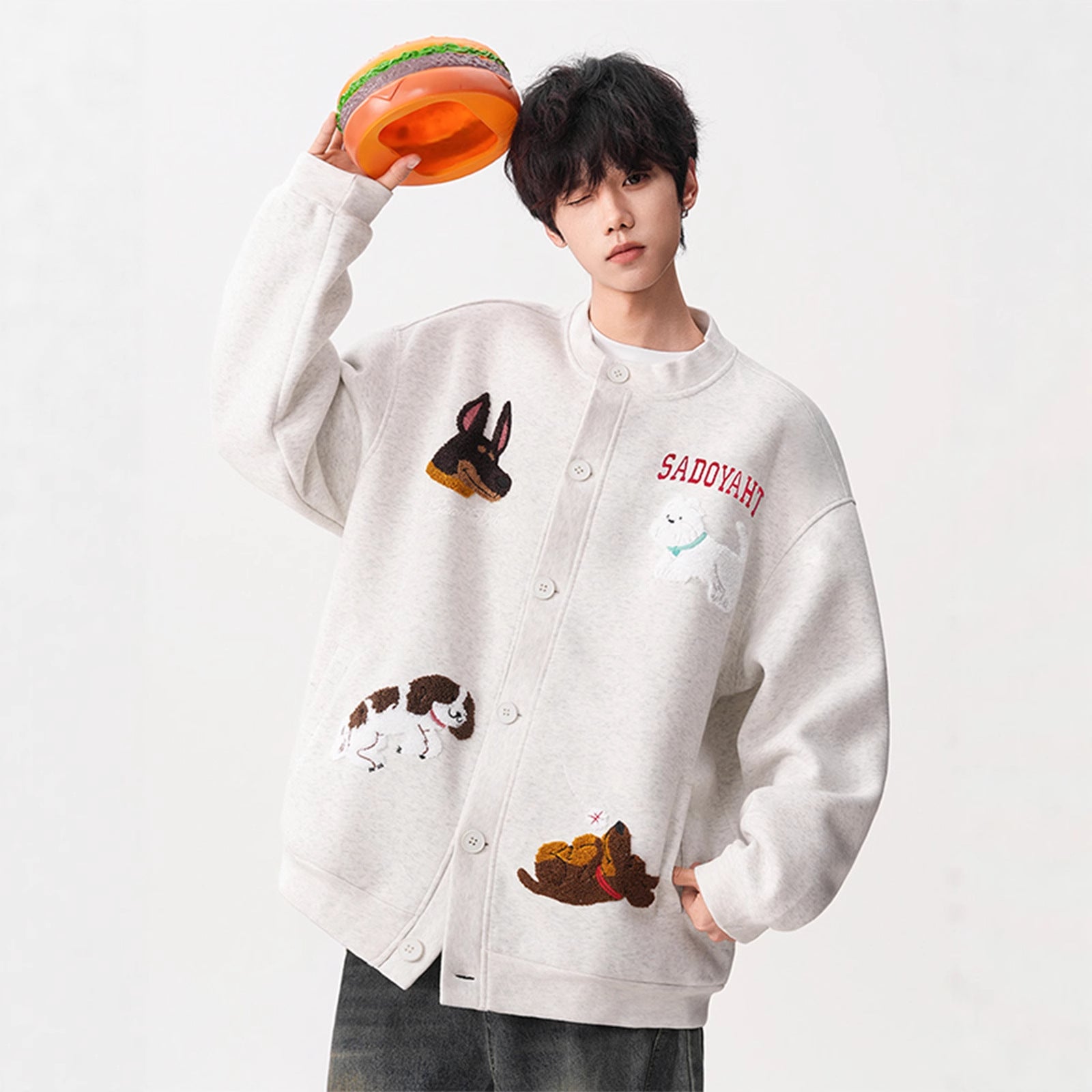 Dog Flocking Hoodie Jacket for Men, Casual Loose Fit Fashion Top