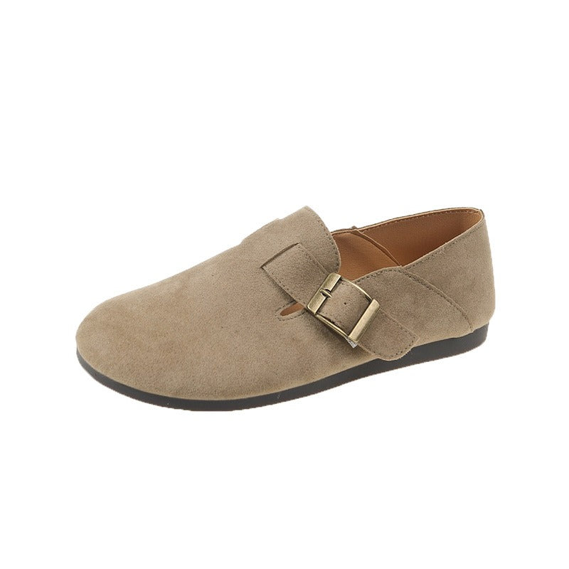 Khaki Flat Shoes French Retro Single Shoes Boken Shoes Spring New Women's Shoes