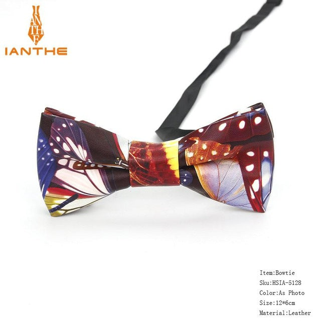 Men's PU Leather Plaid Bowtie Fashion Men Wedding Bow Ties Flower Panda Fashion Casual Bowties for Men Accessories