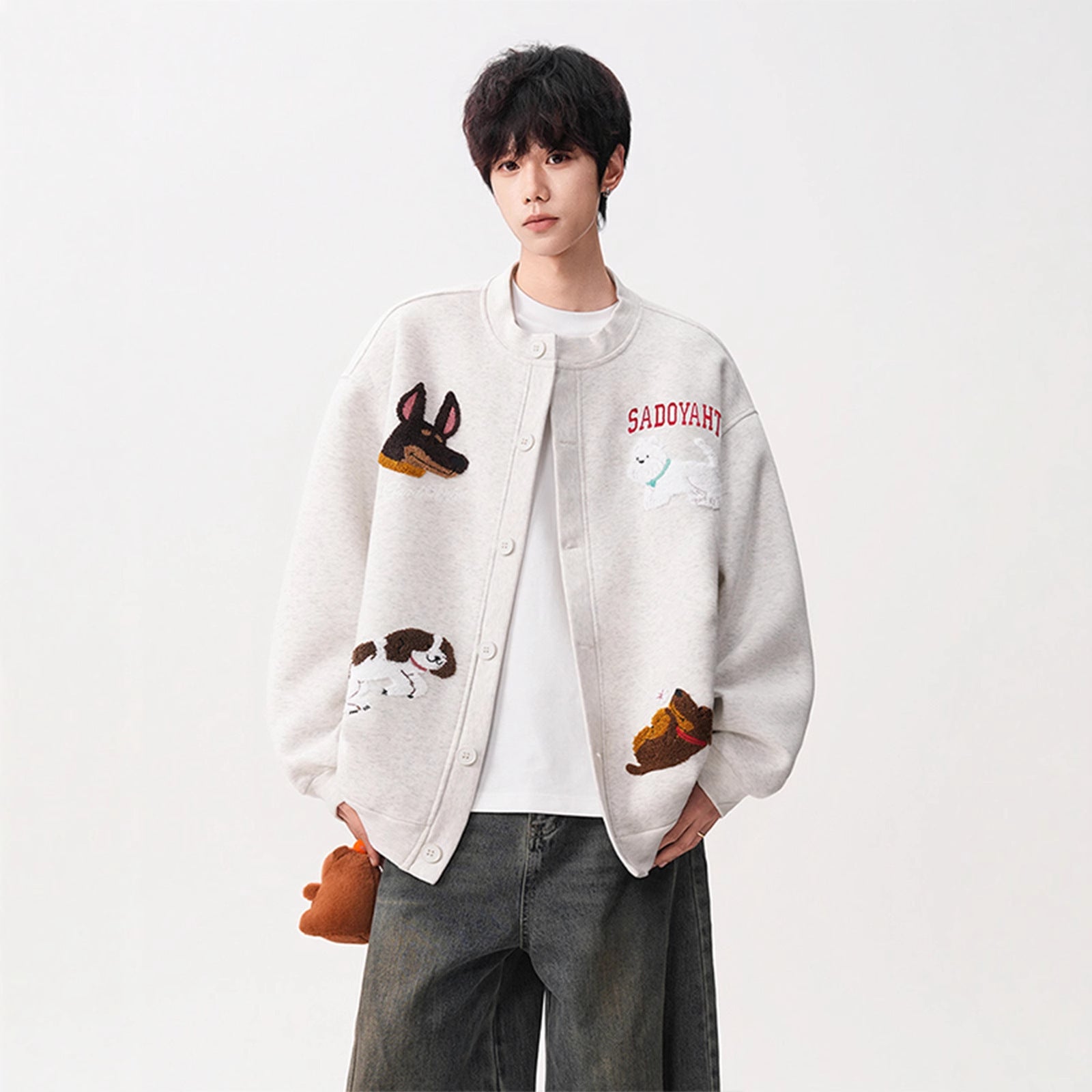 Dog Flocking Hoodie Jacket for Men, Casual Loose Fit Fashion Top