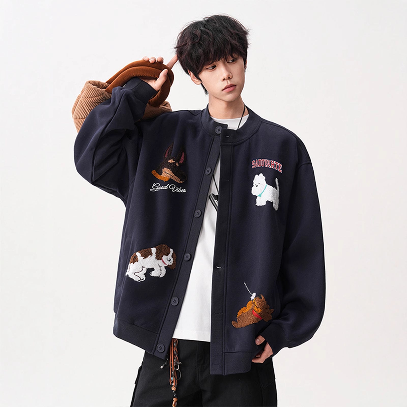 Dog Flocking Hoodie Jacket for Men, Casual Loose Fit Fashion Top