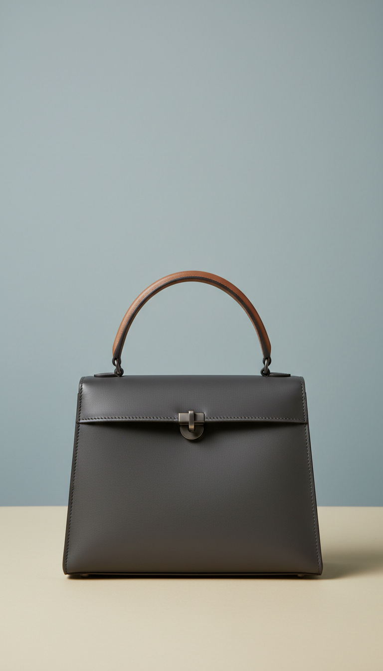 Structured leather handbag with magnetic closure