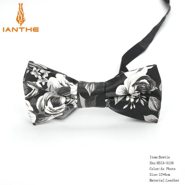 Men's PU Leather Plaid Bowtie Fashion Men Wedding Bow Ties Flower Panda Fashion Casual Bowties for Men Accessories