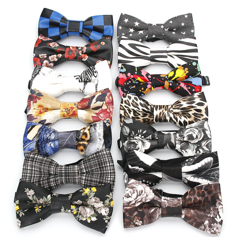 Men's PU Leather Plaid Bowtie Fashion Men Wedding Bow Ties Flower Panda Fashion Casual Bowties for Men Accessories