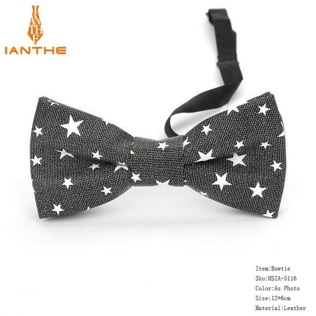 Men's PU Leather Plaid Bowtie Fashion Men Wedding Bow Ties Flower Panda Fashion Casual Bowties for Men Accessories
