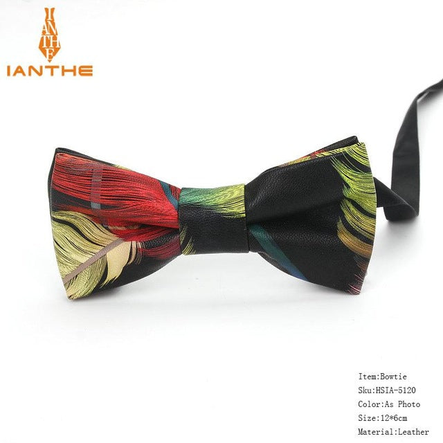 Men's PU Leather Plaid Bowtie Fashion Men Wedding Bow Ties Flower Panda Fashion Casual Bowties for Men Accessories