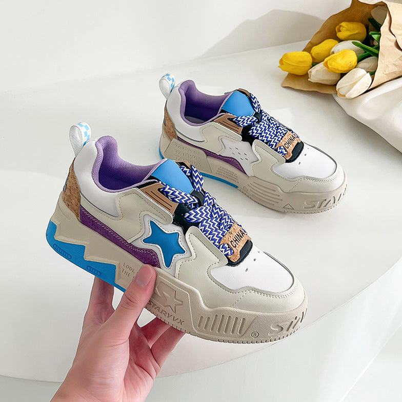 Leather Shoes Women's Shoes Retro Thick Bottom Casual Shoes Trend Sports Shoes Heightening Shock Absorption Skateboard Shoes