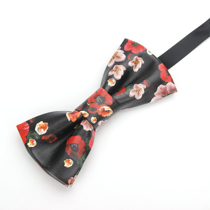 Men's PU Leather Plaid Bowtie Fashion Men Wedding Bow Ties Flower Panda Fashion Casual Bowties for Men Accessories