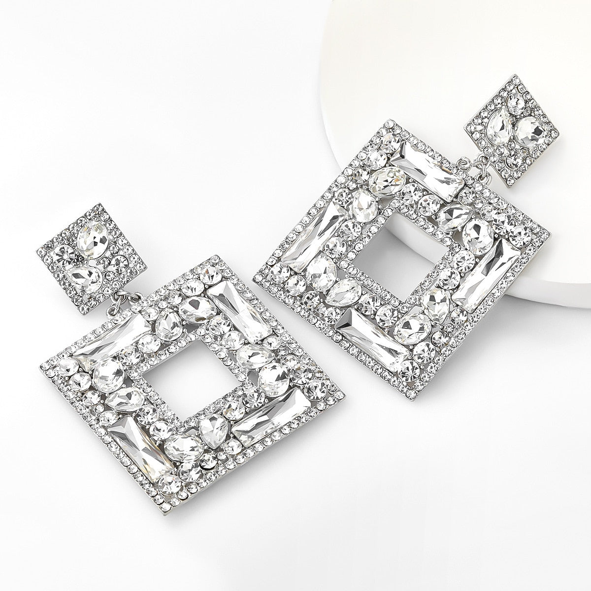 Boutique Fashion Women Glass Crystal Big Dangle Earrings For Women Fashion Jewelry Trendy Lady's Statement Earrings Accessories