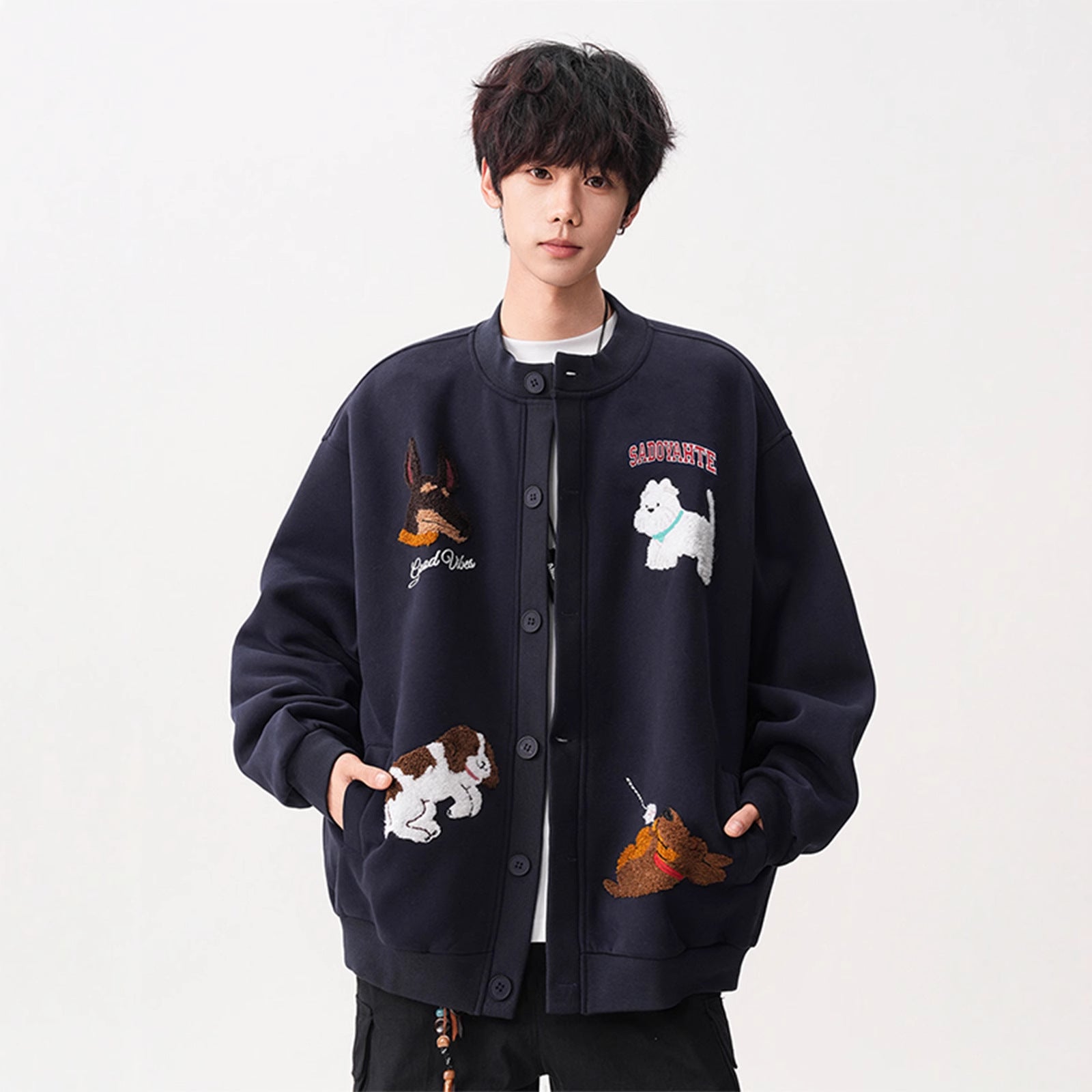 Dog Flocking Hoodie Jacket for Men, Casual Loose Fit Fashion Top