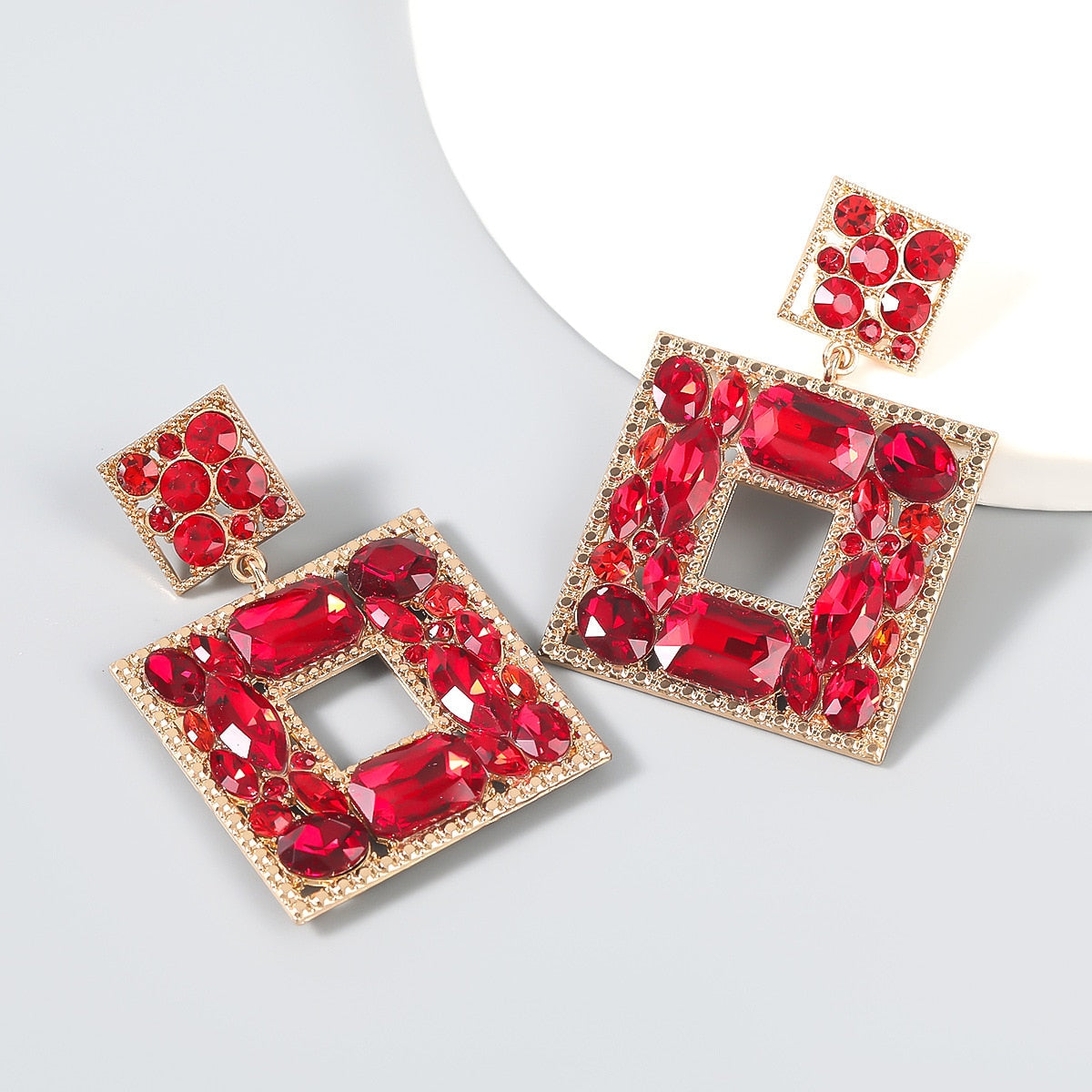 Boutique Fashion Women Glass Crystal Big Dangle Earrings For Women Fashion Jewelry Trendy Lady's Statement Earrings Accessories