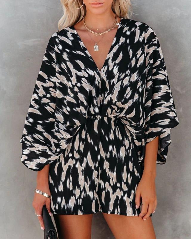 Fashion Printed Waistband Short Sleeved Jumpsuit for Women