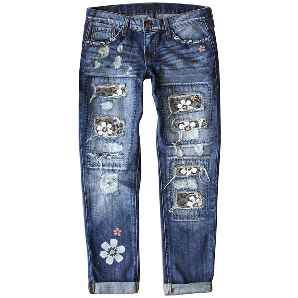 Fashion Fitted Printed Denim Pants for Women