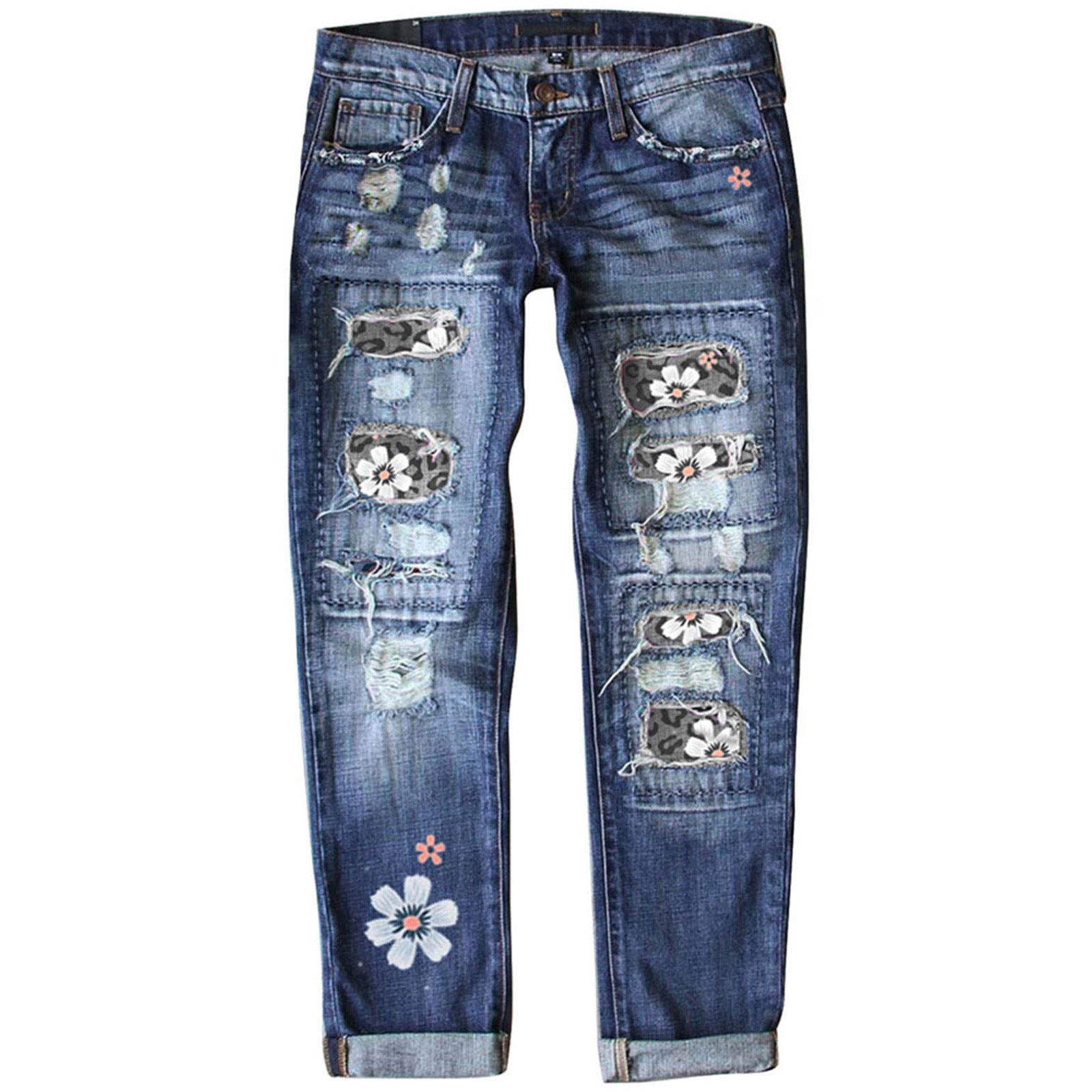 Fashion Fitted Printed Denim Pants for Women