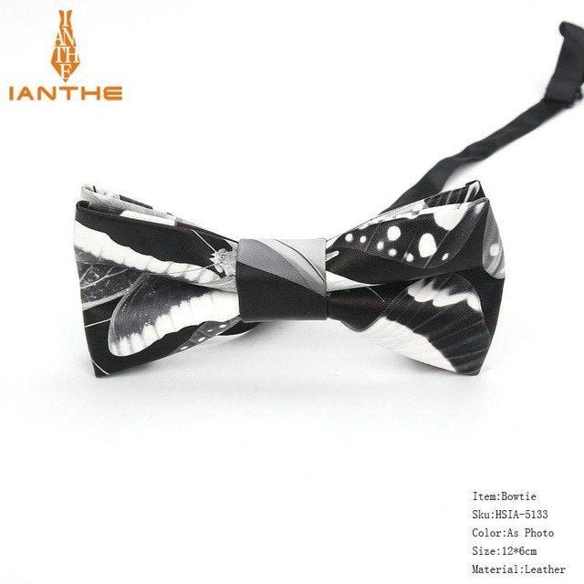 Men's PU Leather Plaid Bowtie Fashion Men Wedding Bow Ties Flower Panda Fashion Casual Bowties for Men Accessories