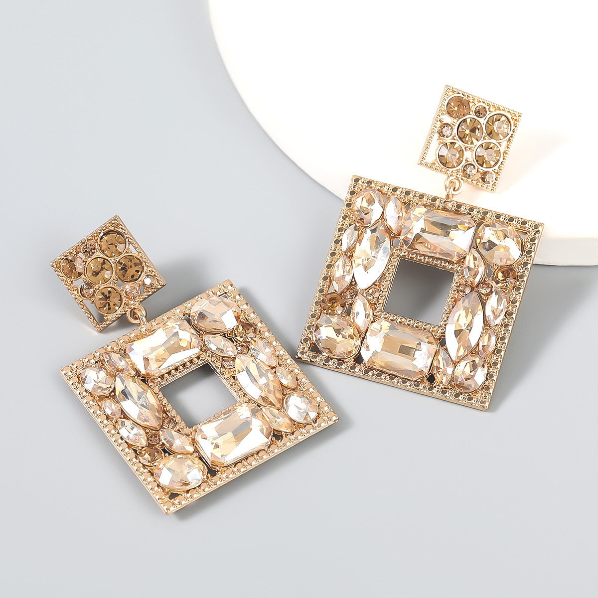 Boutique Fashion Women Glass Crystal Big Dangle Earrings For Women Fashion Jewelry Trendy Lady's Statement Earrings Accessories