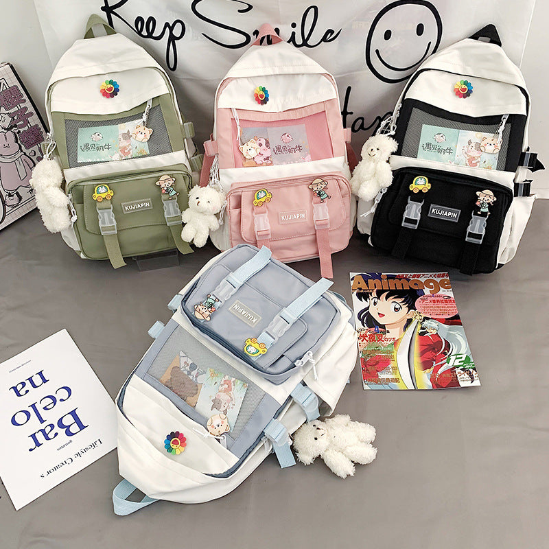 Fashion Color Matching Student Schoolbag Girl Student Shoulder Messenger Bag Men And Women Study Bag Shoulder
