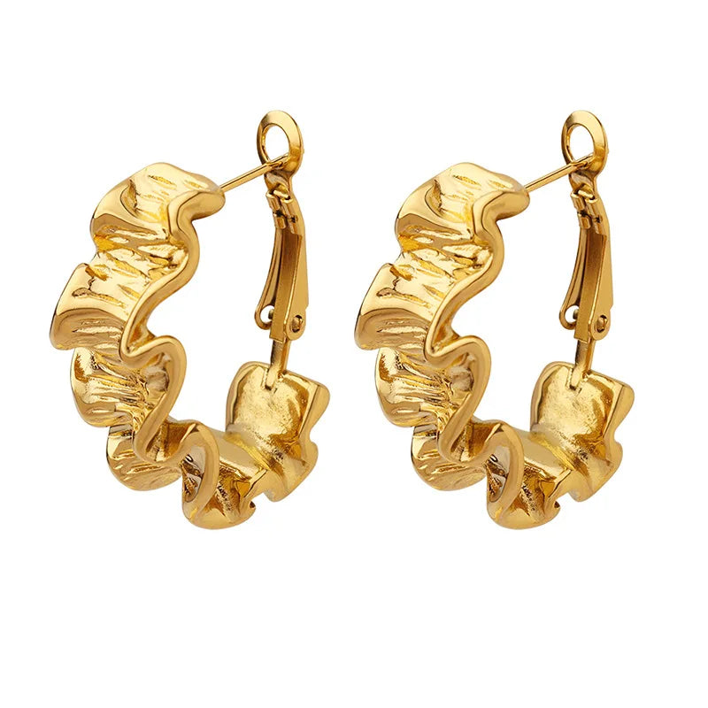 Metal Irregular Hoop Earrings For Women Wrinkle Design Clip On Fashion Jewelry Fancy New Style Trendy Accessories