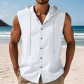 Casual Sleeveless Hooded Linen Vest for Men Breathable Solid ColorSummer Fashion