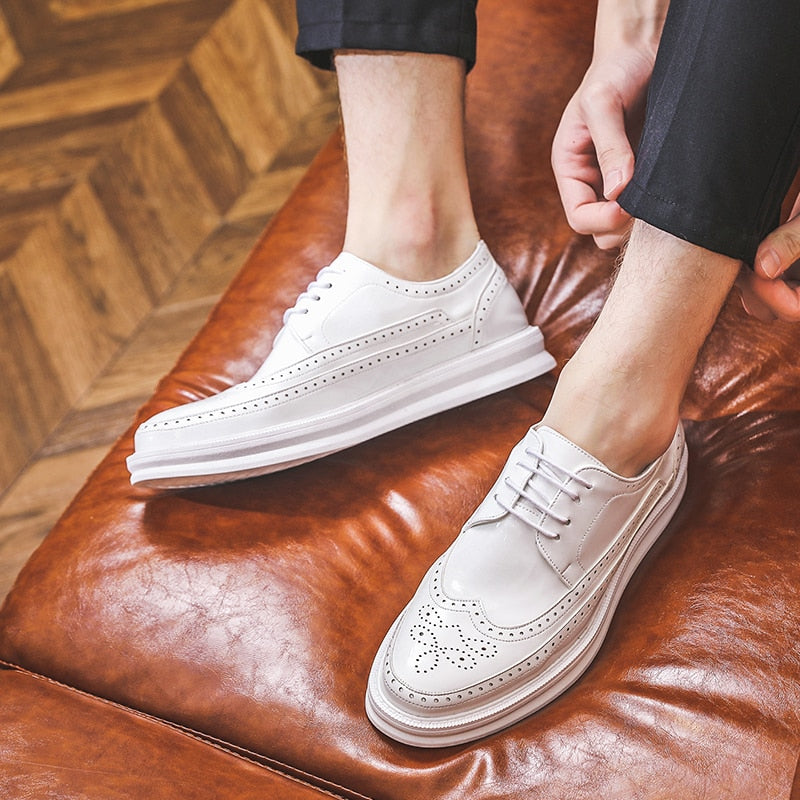Oxford Shoes Fashion Brogue Men Leather Formal Dress Shoes Man Comfortable Office Party Footwear