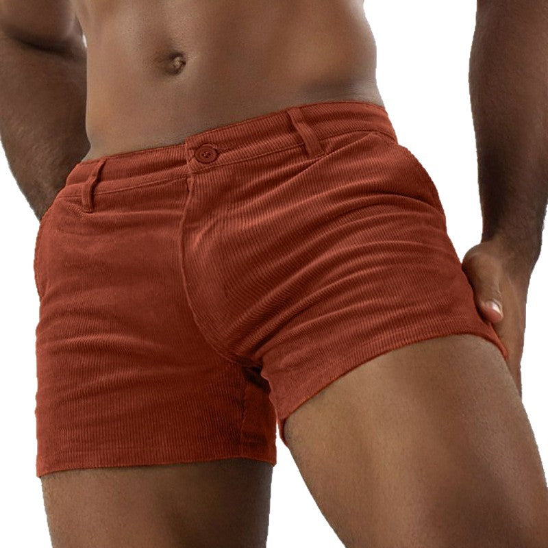 Casual Cotton Corduroy Shorts for Men with Drawstring Vintage Style Summer Fashion