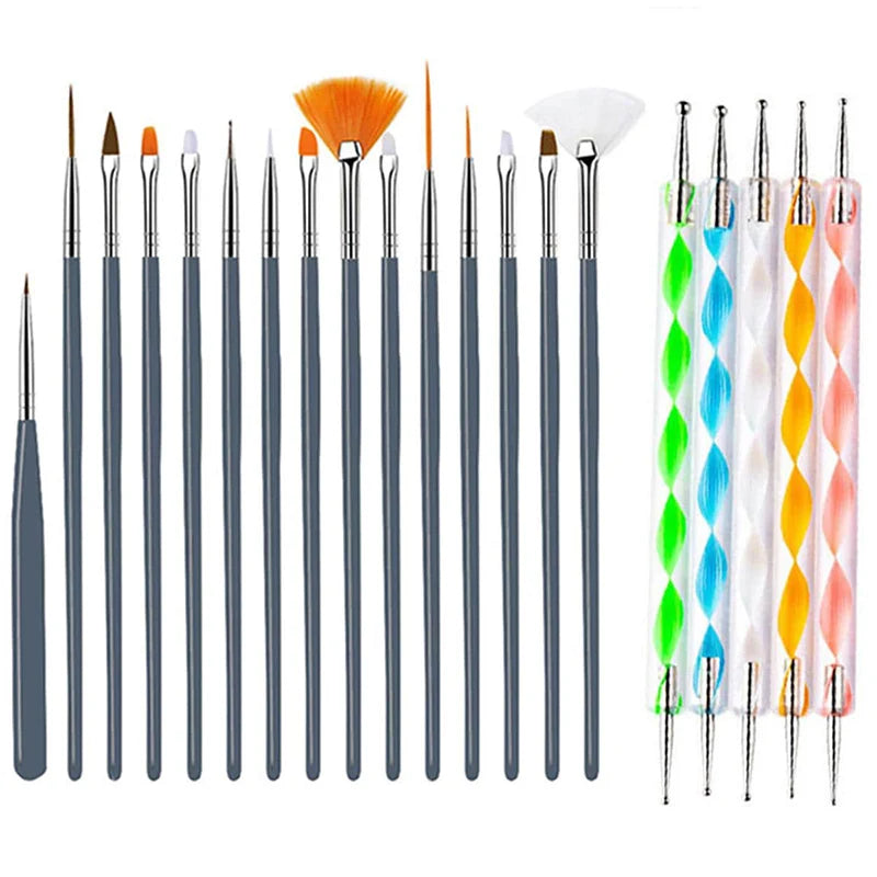 20Pcs Black Nail Art Brush Set Nail Gel Polish Painting Brush Drawing Pen Uv Gel Polish Nail Liner Brush And Nail Dotting Pen For Gel Polish Diy Manicure Salon At Home
