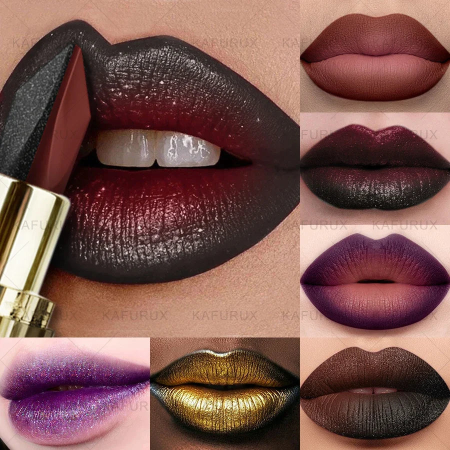 Lipstick – Two-Tone – Matte – Purple Black Glitter Matte | KIMLUD