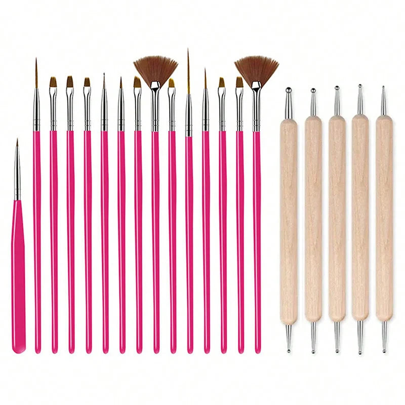 20Pcs Black Nail Art Brush Set Nail Gel Polish Painting Brush Drawing Pen Uv Gel Polish Nail Liner Brush And Nail Dotting Pen For Gel Polish Diy Manicure Salon At Home