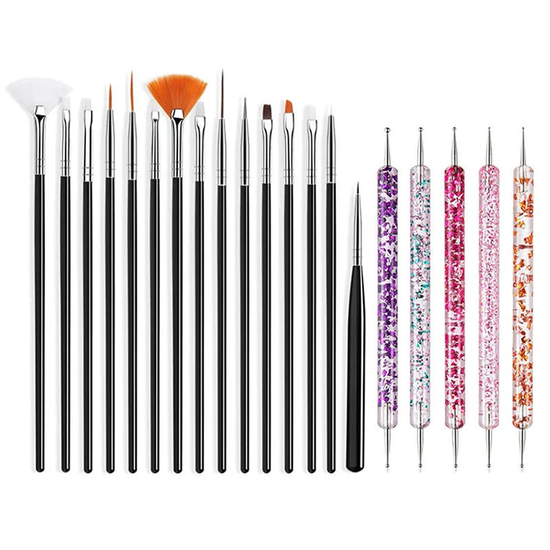 20Pcs Black Nail Art Brush Set Nail Gel Polish Painting Brush Drawing Pen Uv Gel Polish Nail Liner Brush And Nail Dotting Pen For Gel Polish Diy Manicure Salon At Home