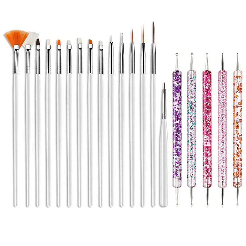 20Pcs Black Nail Art Brush Set Nail Gel Polish Painting Brush Drawing Pen Uv Gel Polish Nail Liner Brush And Nail Dotting Pen For Gel Polish Diy Manicure Salon At Home