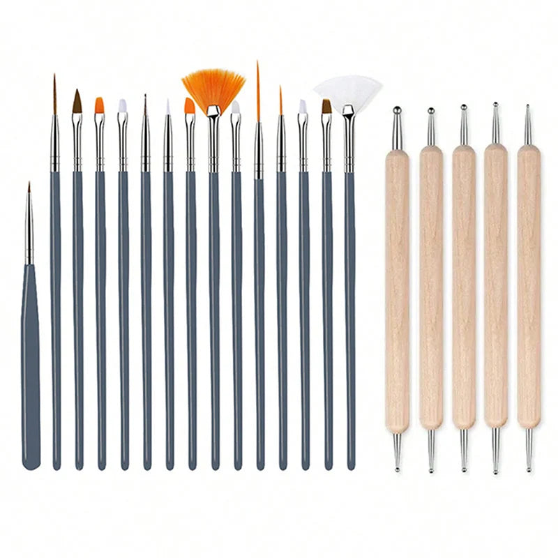 20Pcs Black Nail Art Brush Set Nail Gel Polish Painting Brush Drawing Pen Uv Gel Polish Nail Liner Brush And Nail Dotting Pen For Gel Polish Diy Manicure Salon At Home