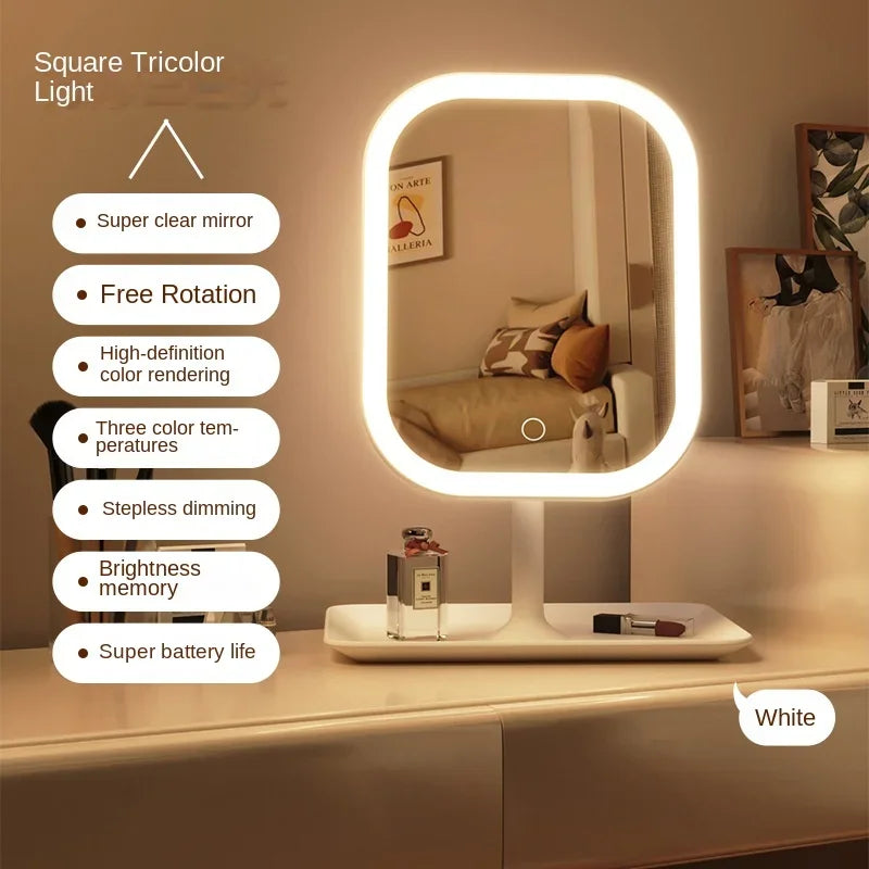 Modern Vanity Touch 3 Colours Light LED Makeup Mirror with Storage Tray