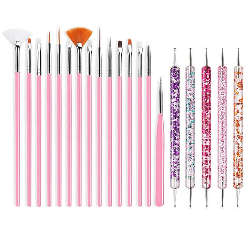 20Pcs Black Nail Art Brush Set Nail Gel Polish Painting Brush Drawing Pen Uv Gel Polish Nail Liner Brush And Nail Dotting Pen For Gel Polish Diy Manicure Salon At Home