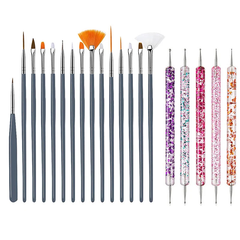 20Pcs Black Nail Art Brush Set Nail Gel Polish Painting Brush Drawing Pen Uv Gel Polish Nail Liner Brush And Nail Dotting Pen For Gel Polish Diy Manicure Salon At Home