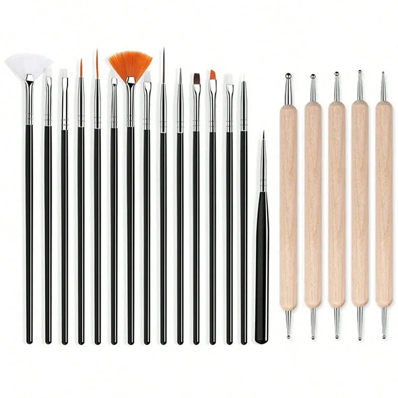 20Pcs Black Nail Art Brush Set Nail Gel Polish Painting Brush Drawing Pen Uv Gel Polish Nail Liner Brush And Nail Dotting Pen For Gel Polish Diy Manicure Salon At Home