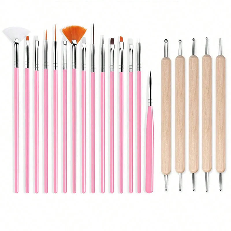 20Pcs Black Nail Art Brush Set Nail Gel Polish Painting Brush Drawing Pen Uv Gel Polish Nail Liner Brush And Nail Dotting Pen For Gel Polish Diy Manicure Salon At Home