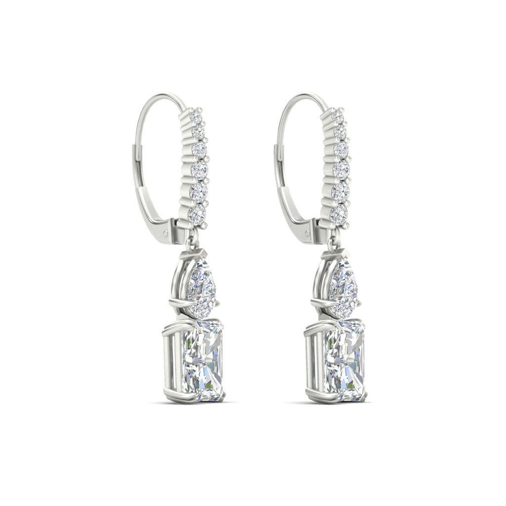 Radiant And Pear Cut Diamond Lever Back Drop Earrings