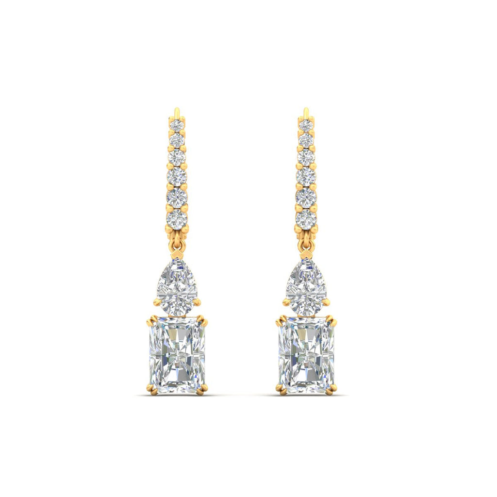 Radiant And Pear Cut Diamond Lever Back Drop Earrings